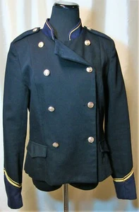 H&M LOGG 10/M Black Navy Blue Gold Tone Buttons Double Breasted Military Jacket - Picture 1 of 4