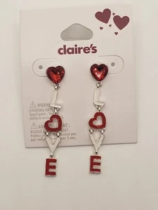 Claires Heart Love Drop Post Back Earrings Valentines Day - Picture 1 of 1