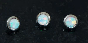 3 Pc 316L Surgical Steel 14g 4MM White Fire Opal Stone Dermal Anchor - Picture 1 of 4