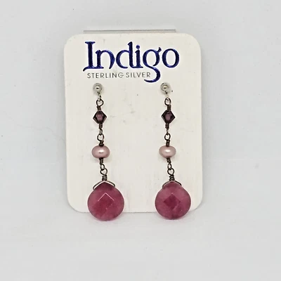 925 Sterling Silver - Red Quartz Pearl Gem Stone Beaded Drop Dangle Earrings - Image 1 of 4