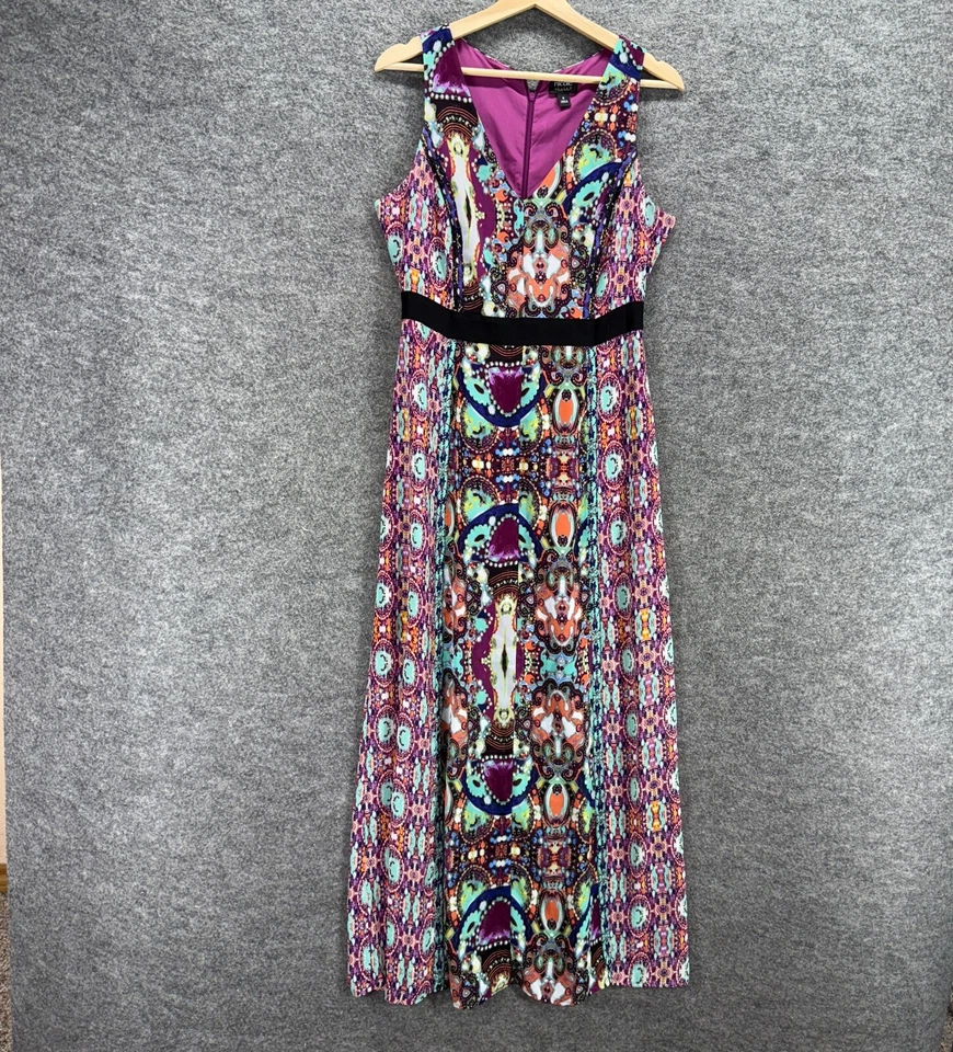 Платье женское Nicole Miller 8 фиолетовое геометрическое макси длинное с v-образным вырезом на молнии с подкладкой - Изображение 1 из 4