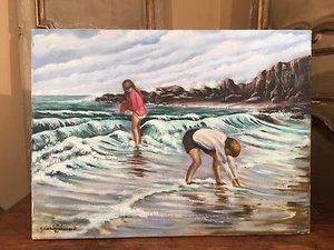 VTG Martha's Vineyard Oil Painting 1970's JAWS Beach Scene Oaks Bluff Gherardi  - Picture 1 of 5
