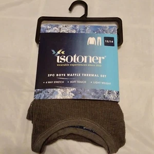 NEW Isotoner 2 Pc Boys Waffle Thermal Set Size 12/14 Gray Base Layer - Picture 1 of 4
