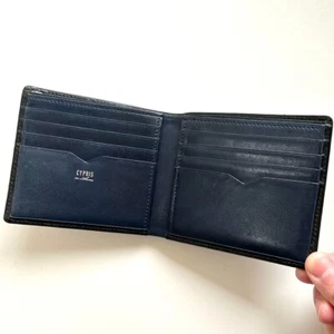 CYPRIS Authentic Leather Card Case Bifold Wallet Black - Picture 1 of 7