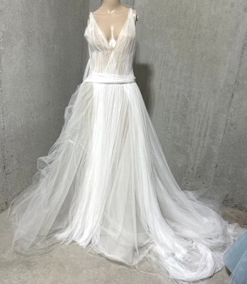 New Vera Wang Couture Frothy Tulle Ivory Nude Long Wedding Gown Dress EU 42 US 8 - Image 1 of 4