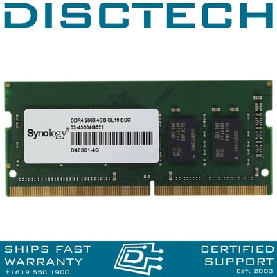 Synology D4ES01-4G 4GB (4GB x 1) DDR4-2666Mhz 1.2V SODIMM Unbuffered ECC CL-19 - Image 1 of 2