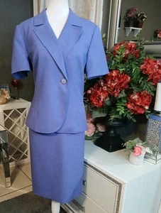 Le Suit Periwinkle Blue Jacket Blazer Skirt Set Size 10 Purple Career Wedding - Picture 1 of 7