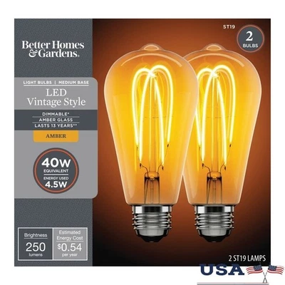 Dimmable Vintage LED Bulbs ST19 40W Equivalent E26 2 Pack Energy Saving New - Image 1 of 4