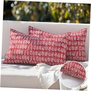 Outdoor Lumbar Pillows with Inserts Set of 2 Patio Waterproof Fade Resistant - Picture 1 of 7