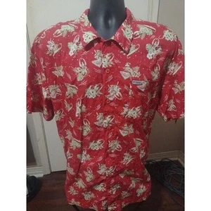 Columbia PFG rot Weihnachten Licht Print Kurzarm Button Down Shirt Large L - Bild 1 von 12