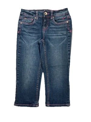 Justice Girls Blue Denim With Pink Stitch Simply Low Capris – Size 10S  (EUC) - Image 1 of 4