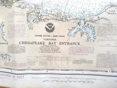 Mapa náutico océano 36x47" de colección NOAA Marine Navigational Chart Va. Chesapeake Bay Foto 1 de 4