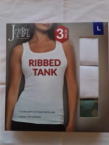 Jezebel Ladies Ribbed Vest 3 Pack In 2 Colours Size L - Picture 1 of 3