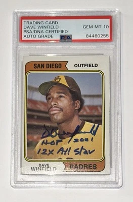 Dave Winfield Autographed 1974 Topps Rookie w/ HOF 2001, 12x All Star - PSA 10 - Image 1 of 2