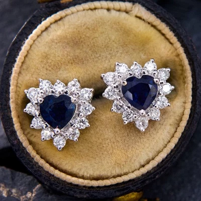 Orecchini in argento sterling 925 con zaffiro blu naturale e zirconi - Immagine 1 di 4