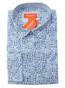 Neu mit Etikett - Johnston & Murphy PERFORMANCE-MOSIAC blaues Hemd mit mehreren Knöpfen für Herren - XL - Bild 1 von 3