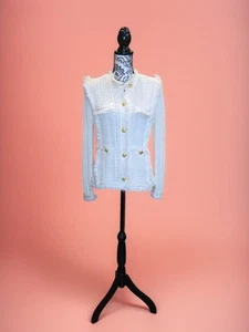 NWT Tahari Cable Knit Woven Button Down Cotton Jacket Size Medium In Cream - Picture 1 of 16