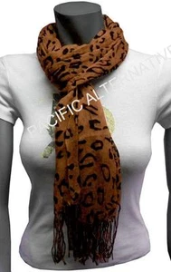 Großer brauner Schal mit Fransen 60x170 Damen gemischt Chalet leichter Schal NEU scarf - Bild 1 von 3