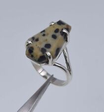925 Solid Sterling Silver Faceted Dalmatian Jasper Coffin Ring -6 us Z386