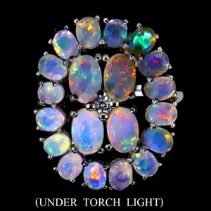 925 Anello Argento Sterling Ovale Opale di Fuoco 6x4mm Finto Zirconia Gemma - Foto 1 di 10