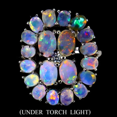 925 Anello Argento Sterling Ovale Opale di Fuoco 6x4mm Finto Zirconia Gemma - Immagine 1 di 4