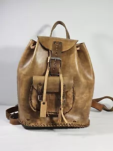 Mochila de cuero marrón resistente vintage hecha a mano en México cincha y hebilla - Imagen 1 de 14
