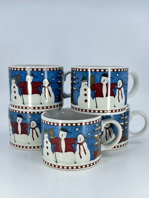 Juego de 5 tazas planas muñeco de nieve de Sakura Debbie Mumm 2 5/8" Navidad Invierno Foto 1 de 4
