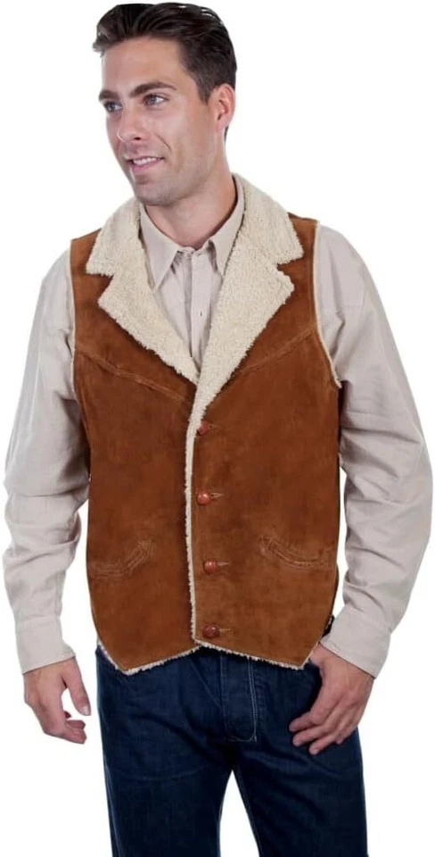 Scully Western Vest Mens Faux Shearling Lapels Suede L Café Brown 28 - Image 1 of 1