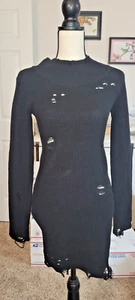 Wildfox Black Rowan Sweater Dress Size Small ~ Distressed ~ Ribbed - Picture 1 of 4