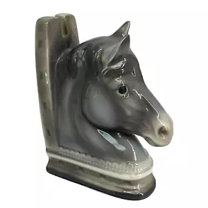 VINTAGE MITTE DES JAHRHUNDERTS GLASIERTES PFERD HUFEISEN DERBY EINZELN BOOKEND REITER JAPAN - Bild 1 von 11