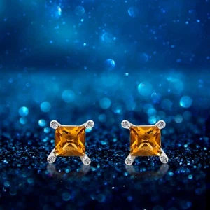 Peermont 18K White Gold Plated Stud Earrings With Beautiful Orange CZ - Picture 1 of 1