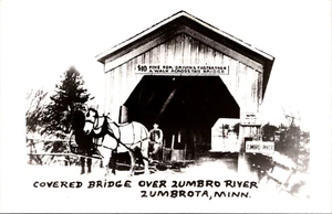 Postkarte Zumbrota Minnesota überdachte Brücke über den Zumbro River RPPC Vintage UNP - Bild 1 von 2