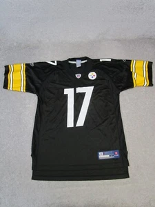 Pittsburg Steelers Football Jersey Mens Large Reebok Black Yellow 17 Wallace * - Picture 1 of 11