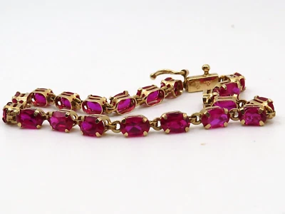 PRECIOSA PULSERA DE ORO AMARILLO DE 10K para damas con 20 RUBÍES CREADOS EN LABORATORIO (10,0ct's) * Foto 1 de 4