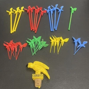 Lot Of Vintage Corby's Parrot Cocktail Bar Drink Stirrers Swizzle Picks Pourer - Picture 1 of 9