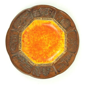 Vtg Treasure Craft Brown Orange Round Plate California Attractions Souvenir 8" - Picture 1 of 5