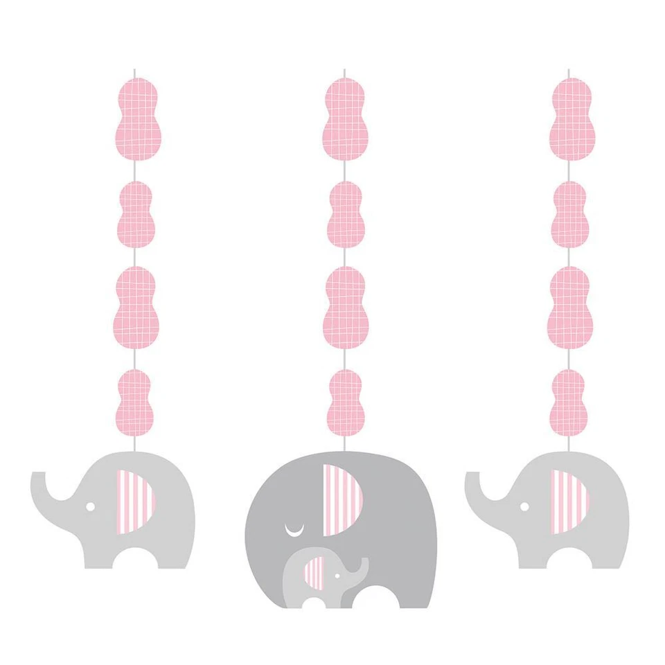 Little Peanut Girl 3 Hanging Cutouts Pink Elephant Baby Shower - Image 1 of 1