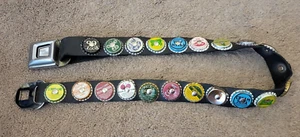 Retro Punk Rubber Soda Pop Seat Belt Bottle Cap Buckle 32"-34" Black Belt - Picture 1 of 12