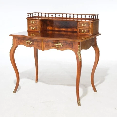 Antique French Louis XV Style Burl & Mahogany Parquetry Ladies Desk Cover