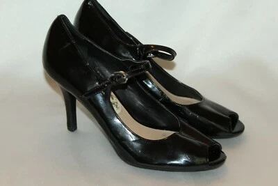 Zapatos de salón FRANCO SARTO charol negro Mary Jane Air Peep Toe talla 7,5 Foto 1 de 4