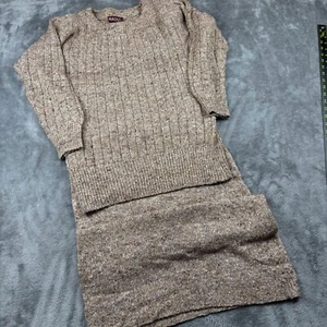 VTG 80's Raoul 2 Piece Sweater & Skirt Women SP Gray Silk Tight Knit Long Sleeve - Picture 1 of 12