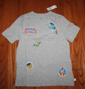 NWT GAP GapKids Short Sleeve Patch T-Shirt Grey Monkey Astronaut Outer Space *F6 - Picture 1 of 8