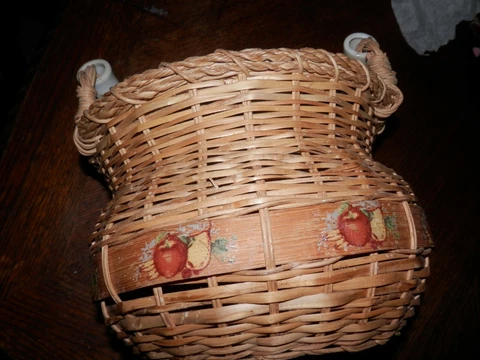 Wicker Fruit/Bread Basket With Ceramic Fruit Handles 8 x 9 in. Pre Owned Vintage Cover