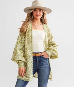 Gimmicks By BKE Womens Eyelet Cold Shoulder Kimono Cardigan Size S Embroidery - Picture 1 of 19