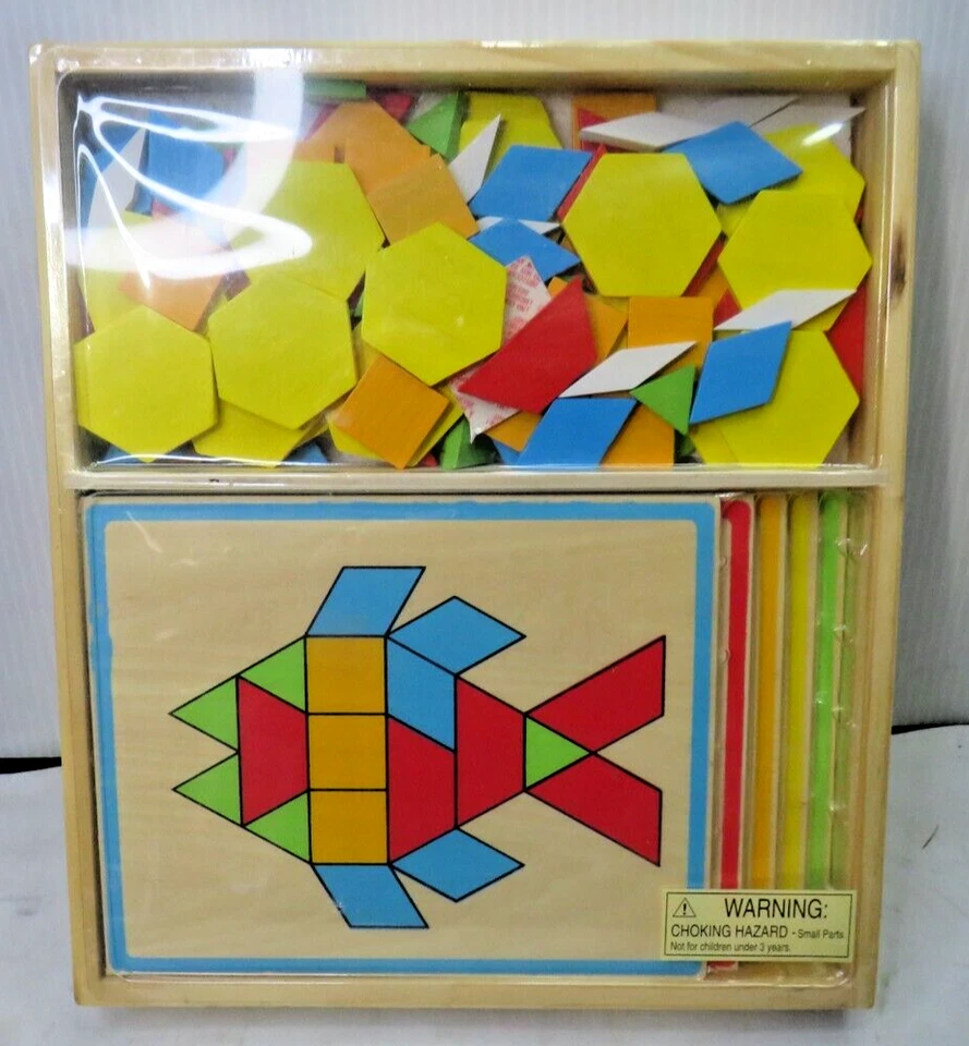 Melissa And Doug Classic Wooden Toy Mosaics Pattern Blocks Shapes Color Scenes - Image 1 of 4