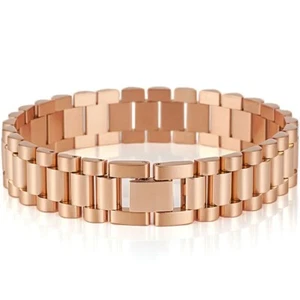 15MM Wide 8/8.86‘’ Watch Chain Wristband Bracelet Gold Plated Stainless Steel - Picture 1 of 17