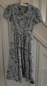 Vintage Laura Ashley Summer Dress Sweetheart Neckline Blue Floral Cotton UK 14 - Picture 1 of 10