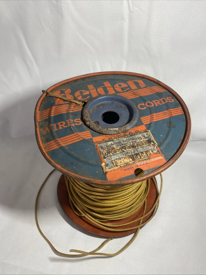 Belden #20 Barranco Cable de tela de plomo cerca de 300-500 pies carrete de metal de colección Foto 1 de 4