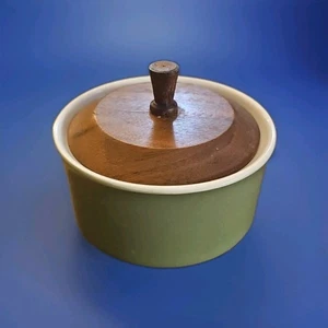 Vintage Zuckerdose, hellgrün mit Holzdeckel, Mid Century Modern - Bild 1 von 3