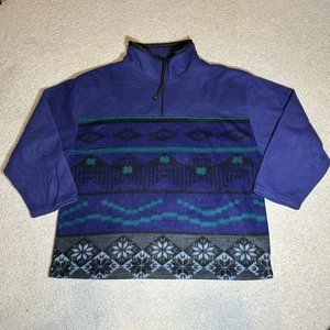 Vintage 90s Right Moves Aztec Quarter Zip Fleece Pullover Jacket Preppy Size XL - Picture 1 of 6